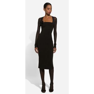 DOLCE & GABANNA Jersey calf-length dress with tulle sleeves IT 38 / US 2 $3495